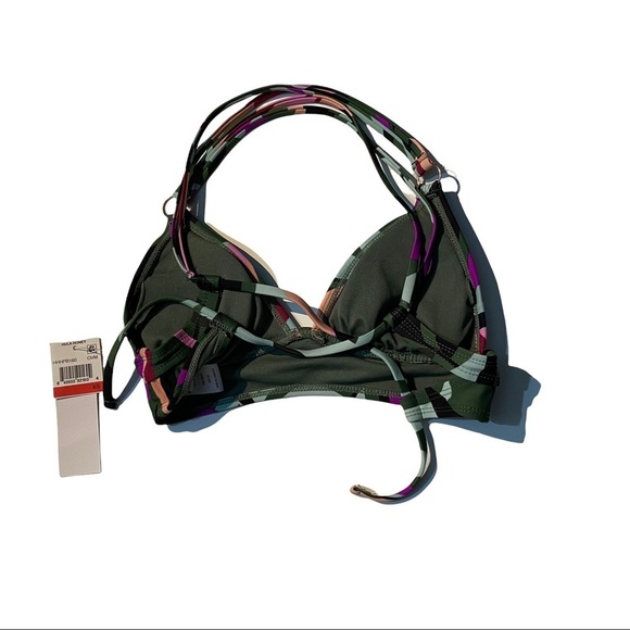 Hula Honey Hyper Tropics Green Fuchsia Blue Plunge Strappy Bikini Top Sz XS NWT - Picture 5 of 8